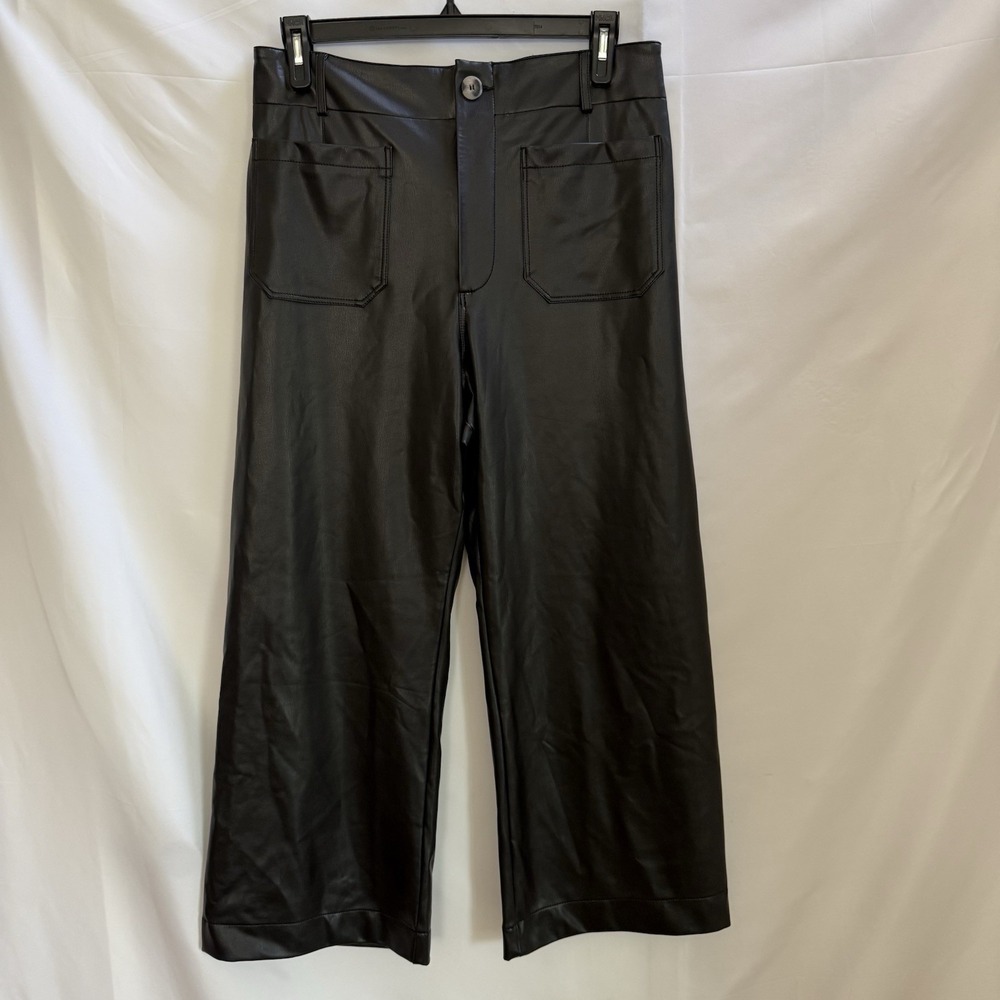 Maeve Anthropologie Colette Faux Leather Pants 32 Black Wide Leg High Rise